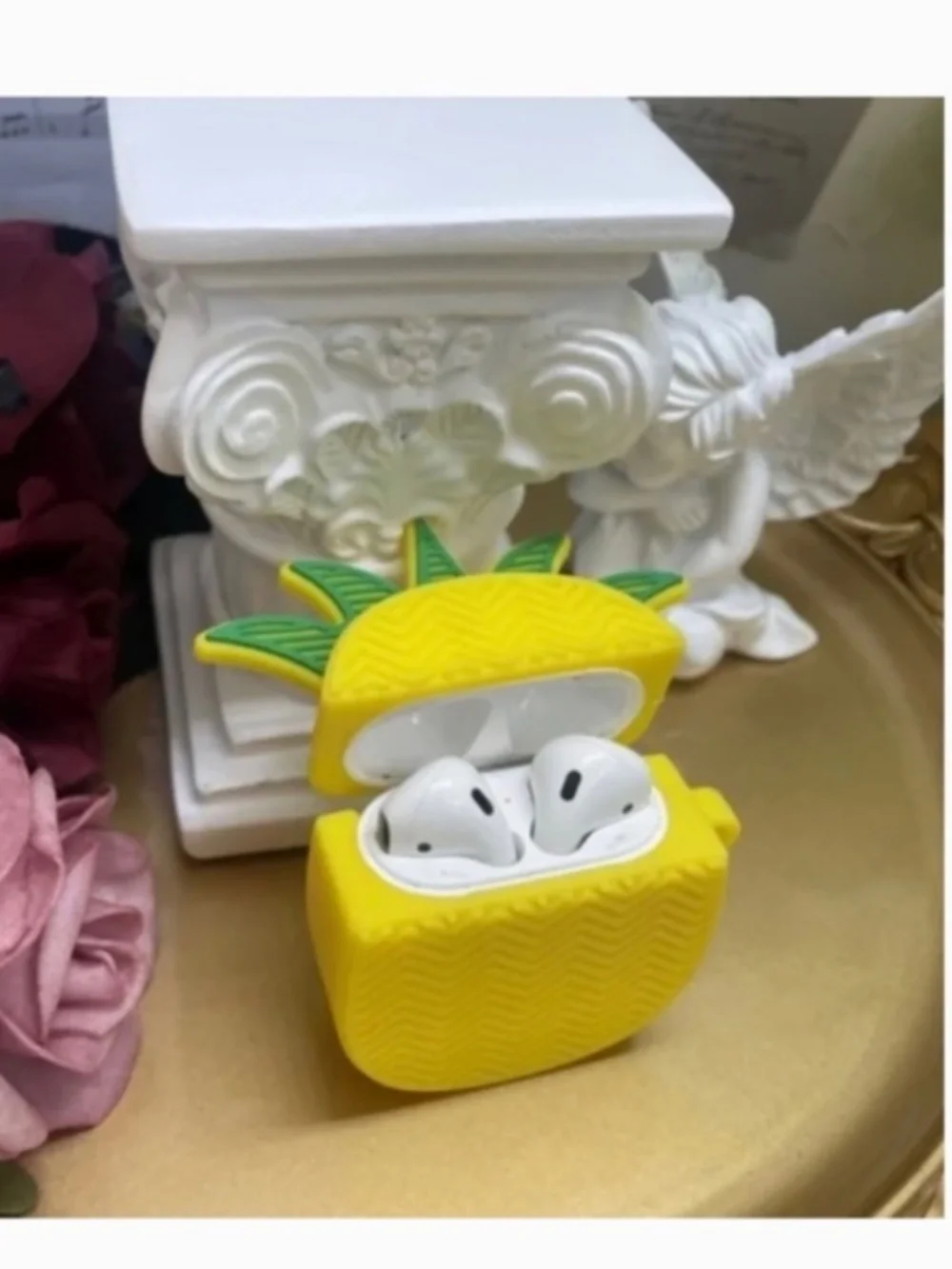 2 items.AirPods 1/2 fruit pineapple and cartoon Earphone Case Cover w/Keychain